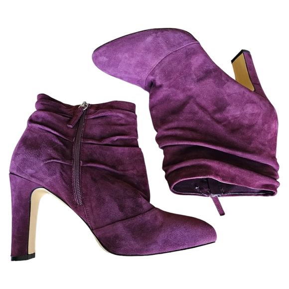 White House Black Market Suede Lou Ankle Booties Heeled Slouch Burgundy Size 9 - Picture 8 of 13